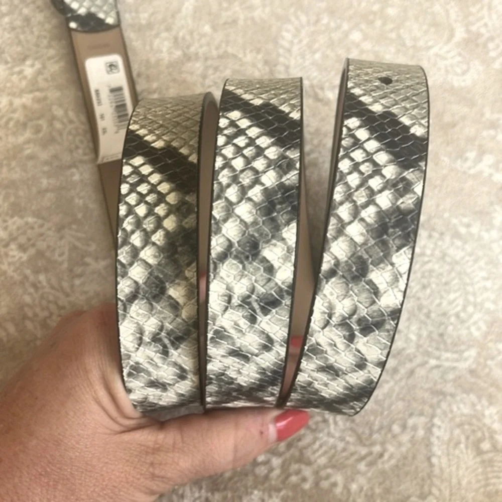 Brand New Michael Kors Genuine Leather Snakeskin Print Belt Sparkly Logo Buckle